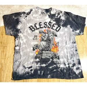 Popular Poison Blessed Men's T-Shirt Acid Wash Short Sleeve Crew Neck Mens Sz XL